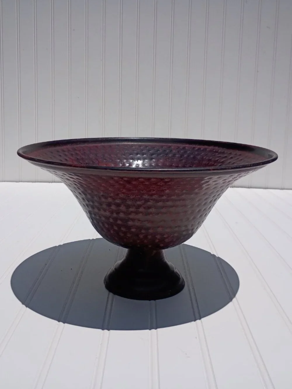 Vintage Hammered Metal Pedestal Bowl 12.5